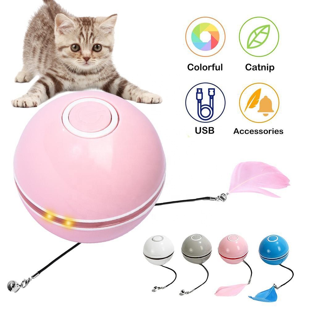 Smart Cat interactive Toy LED light Flashing Self Rotating Ball Rolling Automatic USB charging Ball For Cat Kitten Pet Toy
