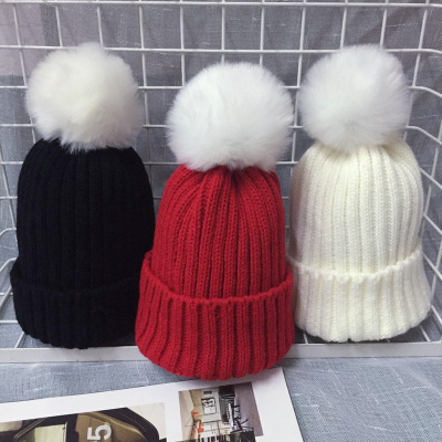 2019 solid color Cute Winter Baby Girl Caps Crochet Knitted Hat Children Boy Ball Kids Warm Pompom Beanies Hats