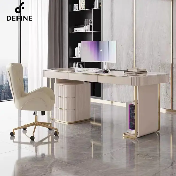 Modern simple Italian light luxury family  office computer sintered stone desk with drawers