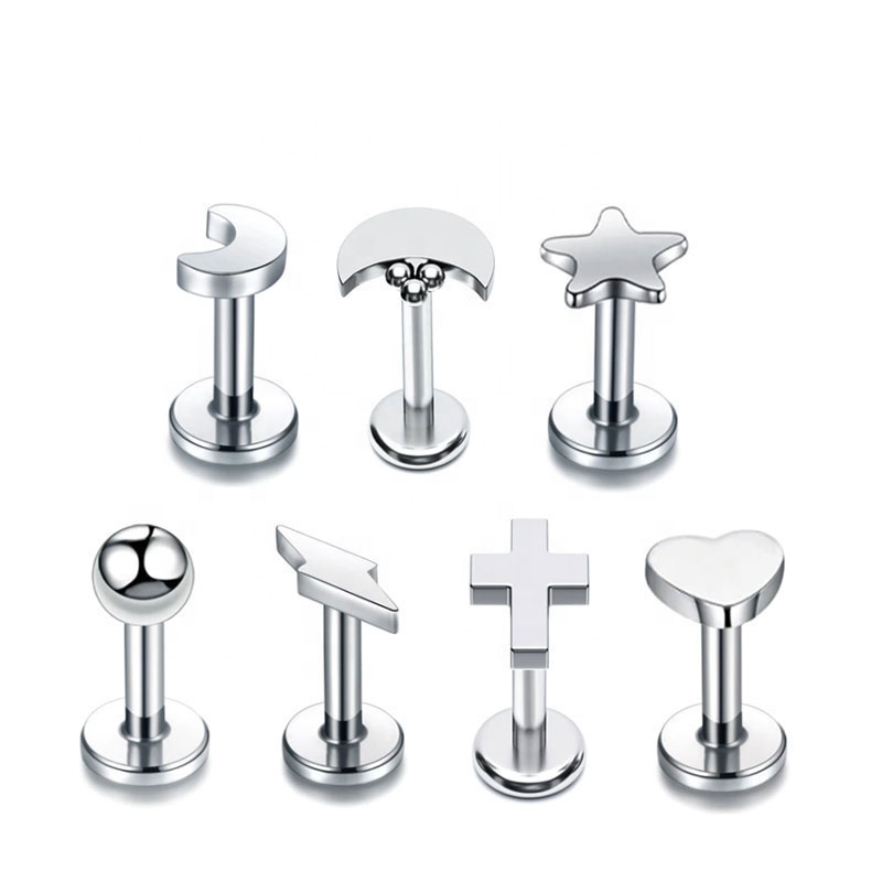 G23 Titanium 16G Moon Star Cross Lightning Heart Stud Labret Piercing Lip Piercing Body Jewelry