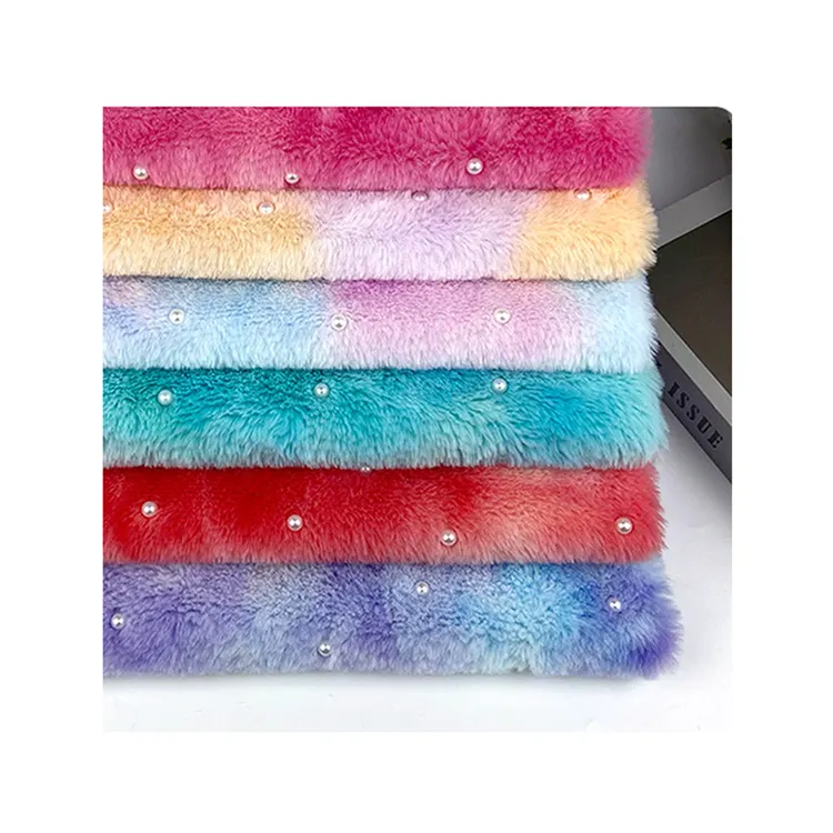 KINGCASON Customized Size Tie Dying Prin Manual Nail Bead Fake Rabbit Faux Fur Fabric For Home Textile / Toys