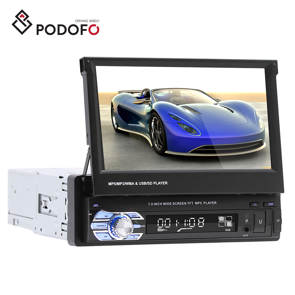 Podofo 7 inch Retractable Car Stereo Audio Car Radio Bluetooth MP5 Player 1Din In-dash SD/USB/AUX/FM Autoradio
