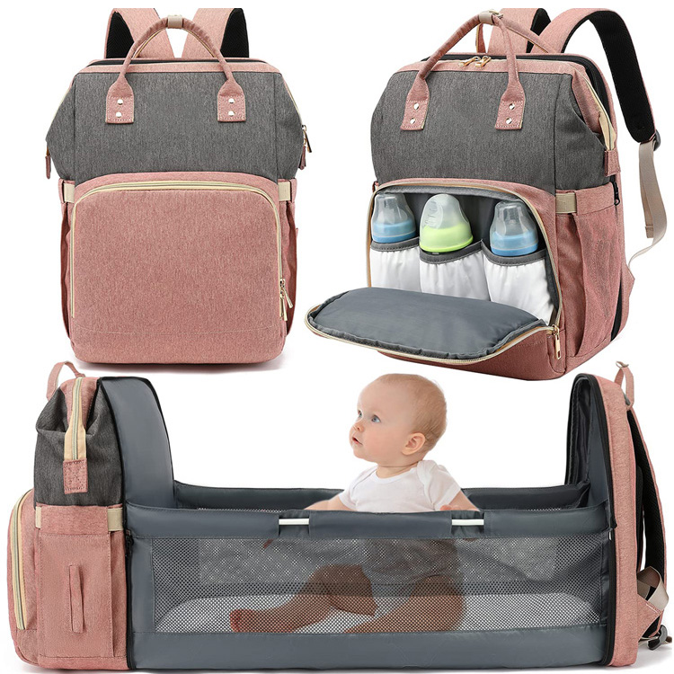 oem large travel usb backpack portable multifunctional vegan diaper baby bag with sleeping bed
