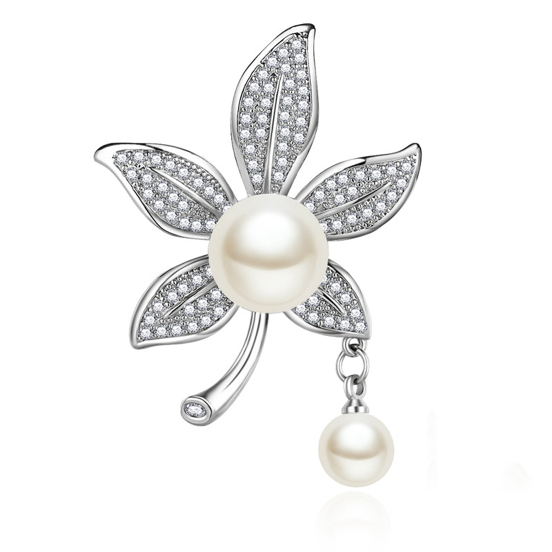 Fashion Maple Leaf Brooches For Women 2019 Ginkgo Crystal Pearl Brooch Pins Plant Jewelry