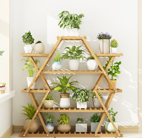Custom shape bamboo plant stand for outdoor
