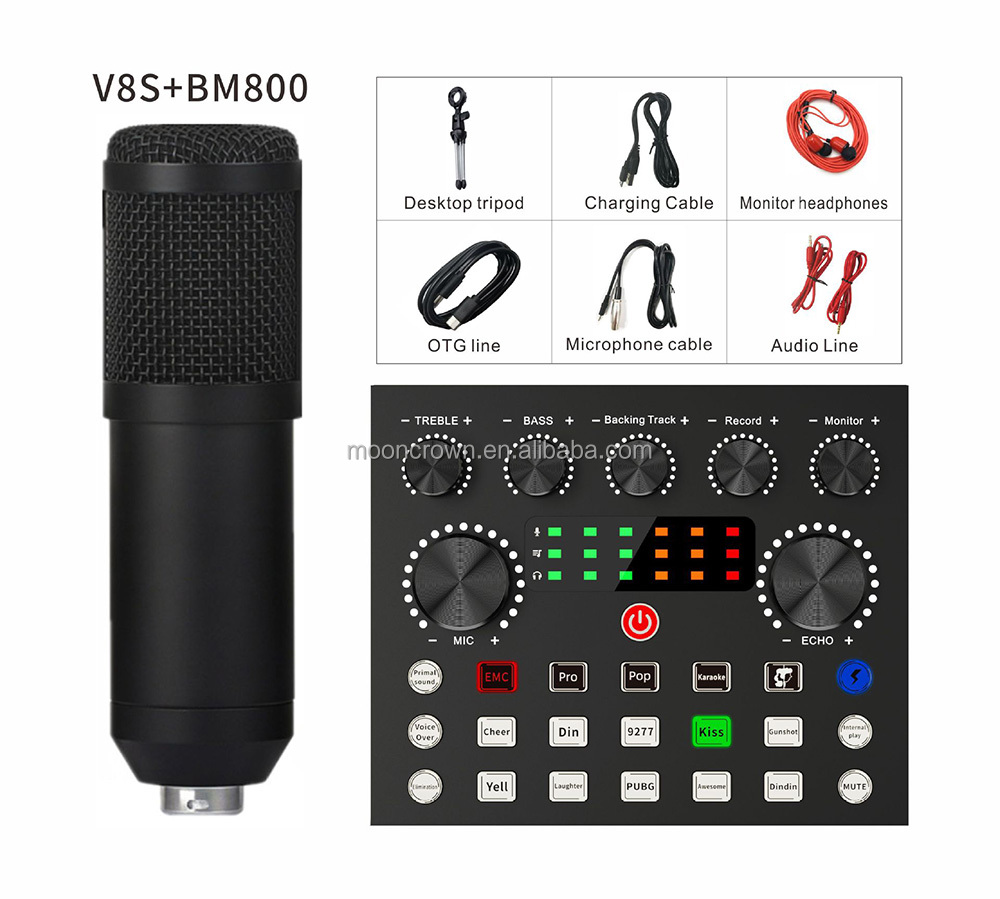 V8s Plus Sound Card bm800 microphone Set USB Pro audio studio recording equipment karaoke live streaming v8plus price soundcard