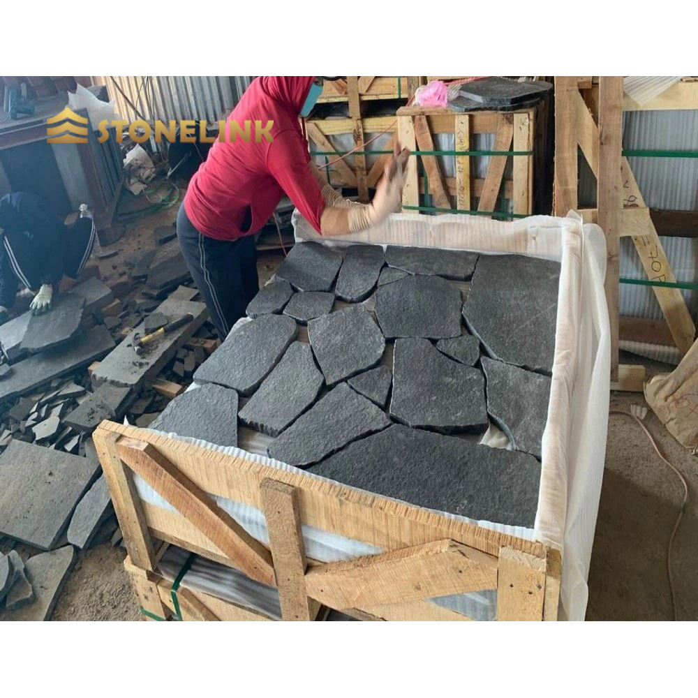 Stonelink Black granite random flagstone black basalt stone crazy pattern paving stone for driveway outside garden