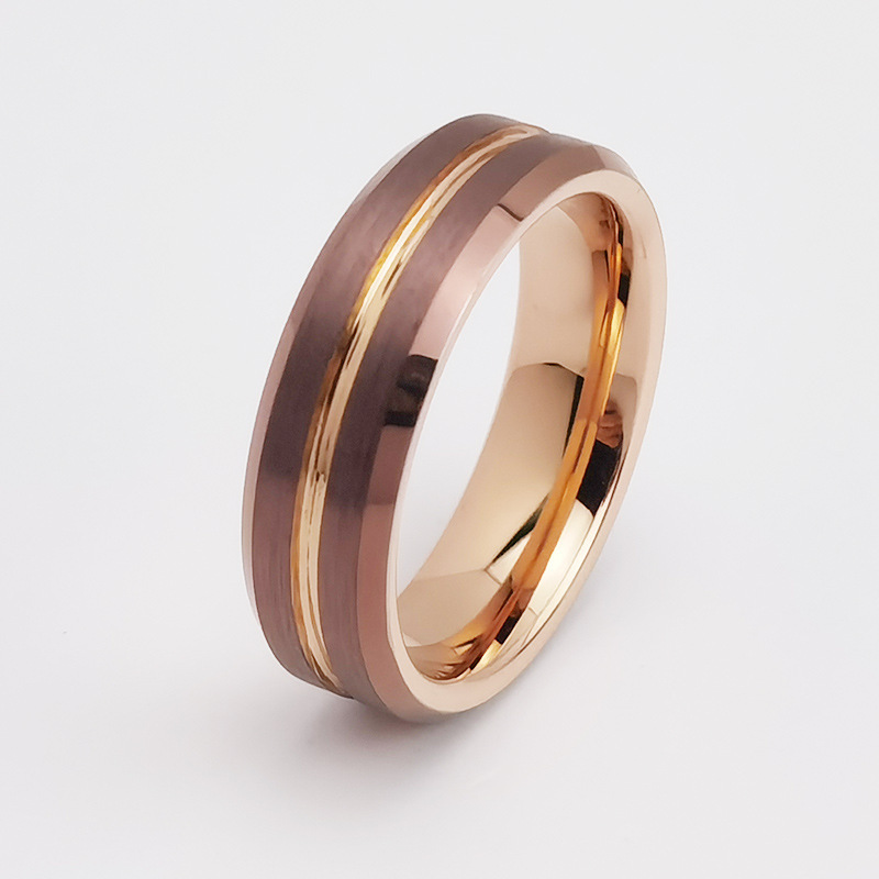 Poya Fashion Jewelry 6mm 8mm Rose Gold Plated Grooved Coffee Brushed Tungsten Carbide Rings for Men Wedding Engagement