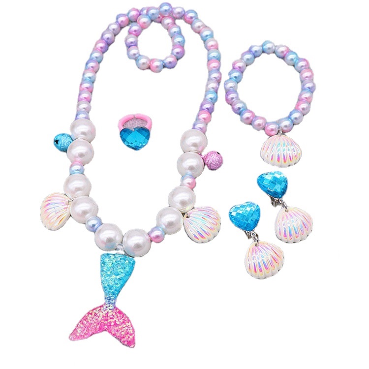 Fish Tail Pearl Kids Necklace And Bracelets,Kids Necklace Beads,Accessories Wholesale Baby Girl Necklace Bracelet Set