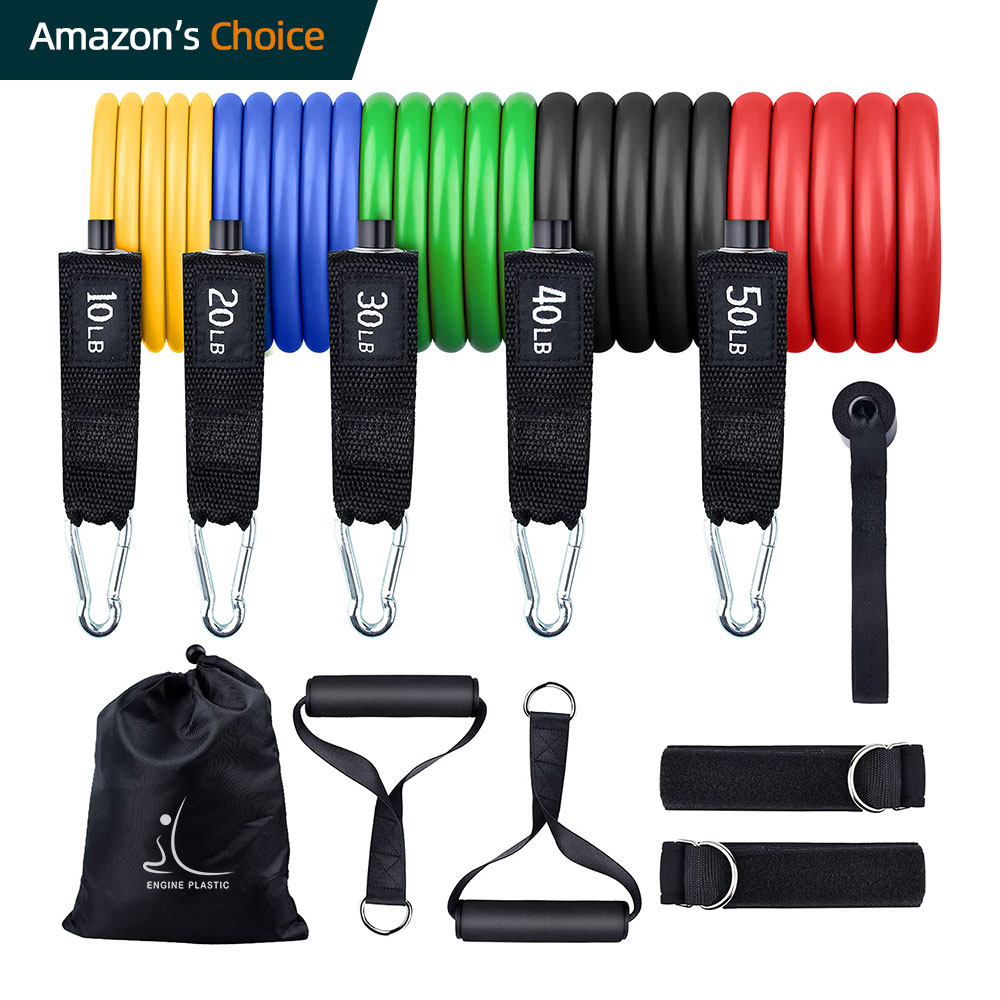 Лидер продаж Amazon, разноцветные латексные трубки для упражнений на лодыжку из термопластичного эластомера 150 фунтов 100 фунтов, 11 шт.