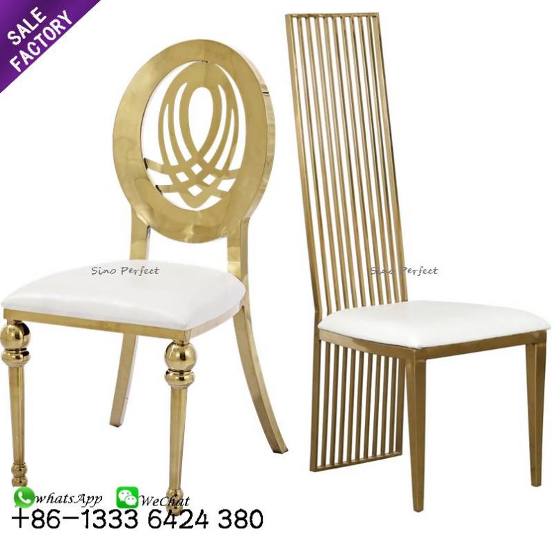Factory event furniture wholesale high back rose gold stainless steel wedding chair for reception