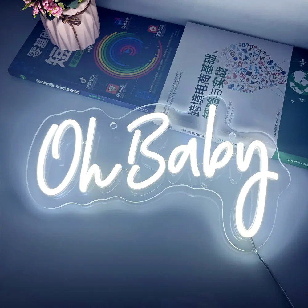 Rebow Ready to ship 16USD 31.5*18.1CM Oh Baby Acrylic Led Letter Neon Sign For Wedding Gift
