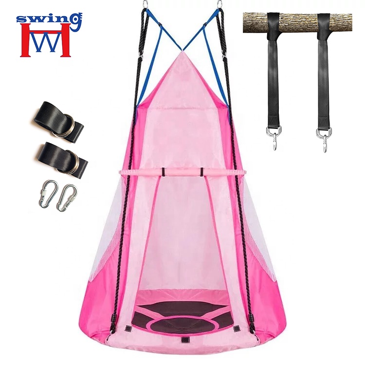 Factory Direct Sale 100'' Children Round Saucer Canopy Swing with Tree Hanging Strap Kit