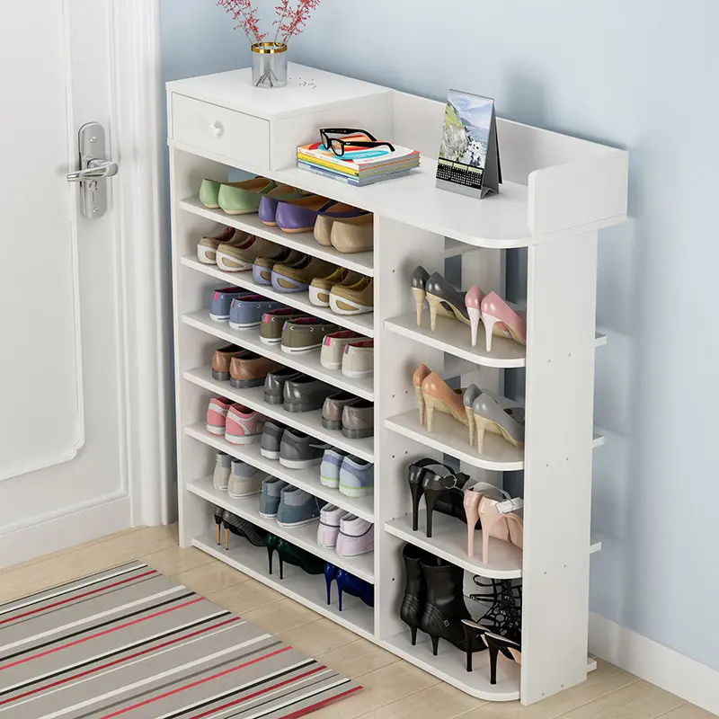 Multi-functional Large Cavity White Wooden Shoe Shelf Racks for Home Storage