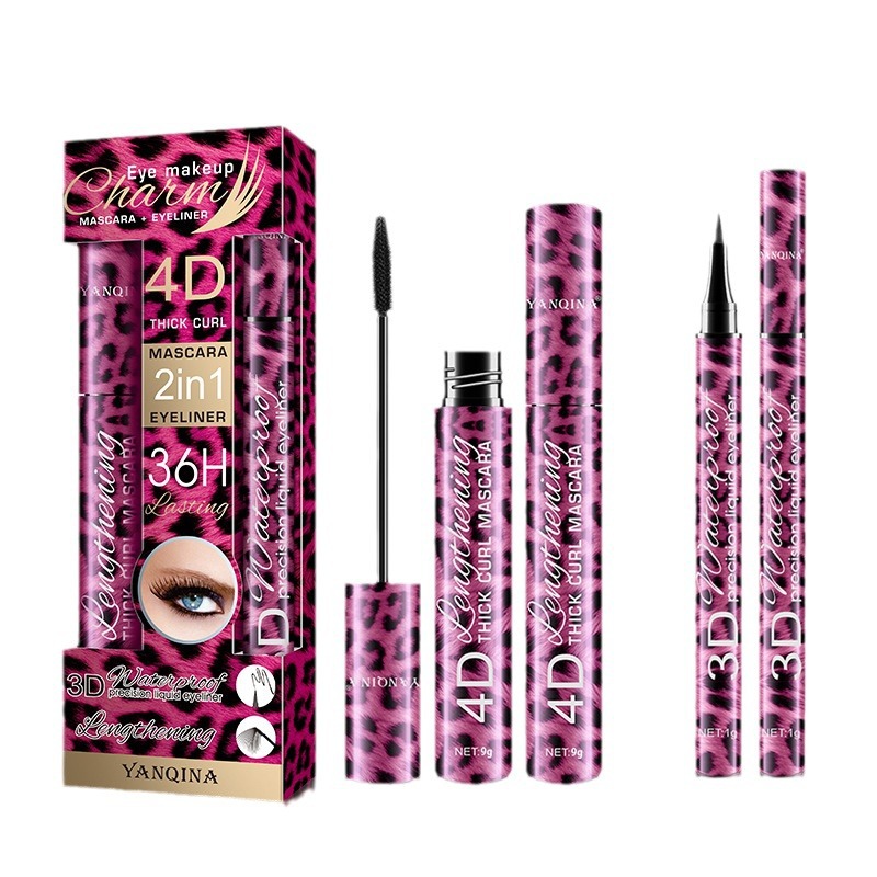 Hot Selling Luxury Thick Eye Makeup Waterproof Liquid Eyeliner 24h Curling Purple Mascara Black Eye Liner And Mascara Set Custom