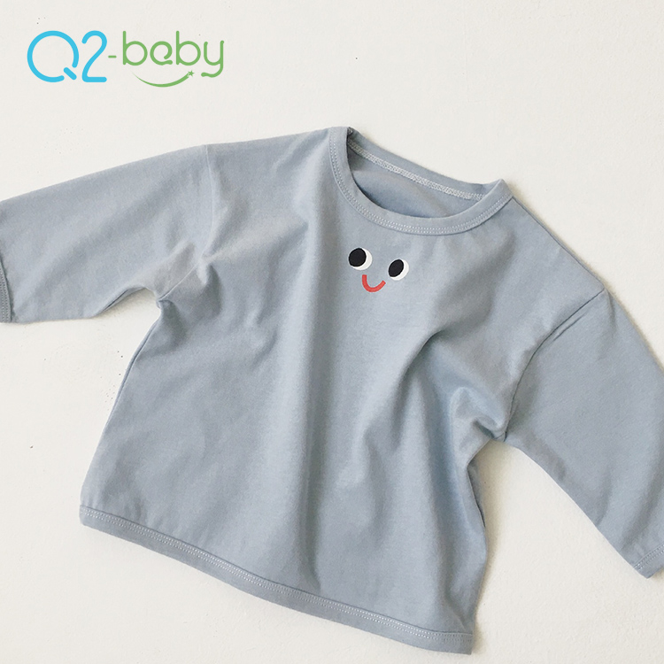 Q2-baby с любимыми персонажами из мультфильмов, с рисунком глаза, мягкие из хлопка; Одежда с овальным вырезом; Одежда с длинными рукавами, футболка для малышей