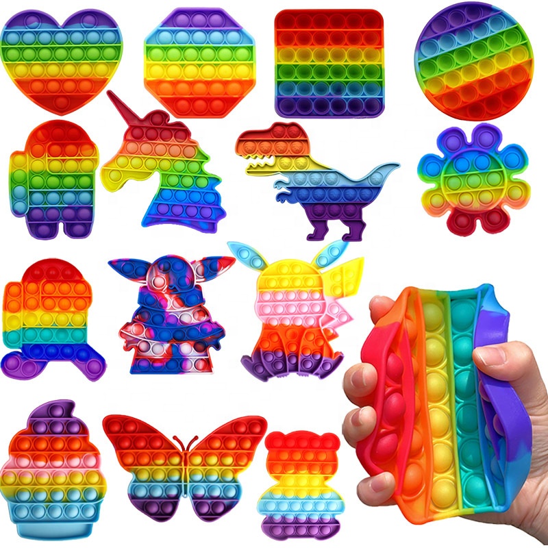 Round Square Heart Unicorn Shape Rainbow Tie dye Glow in the dark Puzzle Silicone Sensory Fidget Toys