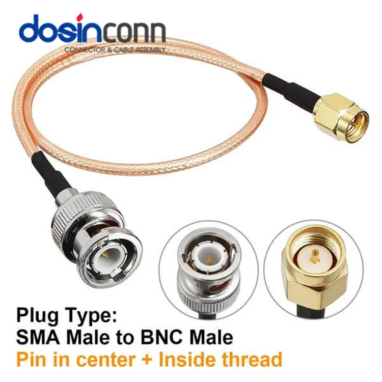Bnc Bnc SMA Male To BNC Male Cable Assembly RF Coaxial 50ohm 50 Ohm Connector Carton Box Stock Studio Monitors Gold Plated Nickel Plated