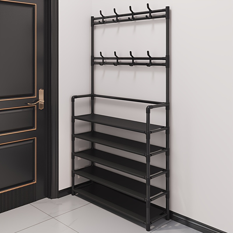 Custom The Most Sold 2024 Coat Clothes Bag Storage Floor Stand Shelf Folding Shoe Rack For Bedroom Dormitory With Hangers Hooks