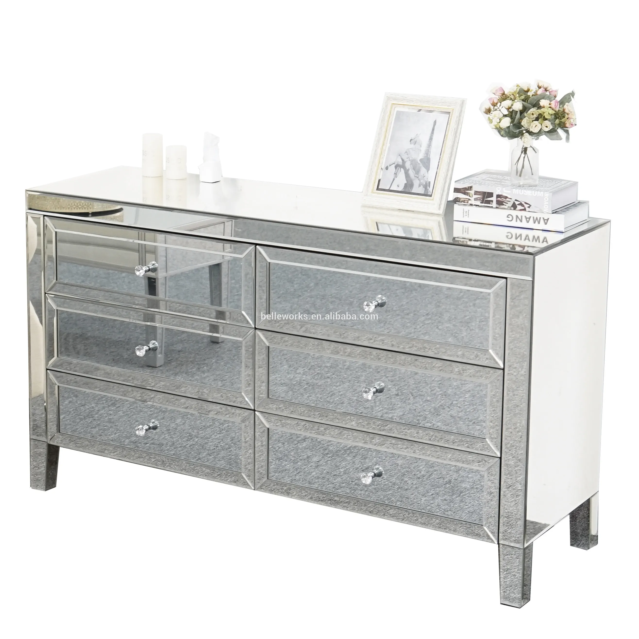 Modern Entryway Living Room Bedroom Furniture Mirrored Chest Cabinet of Drawers