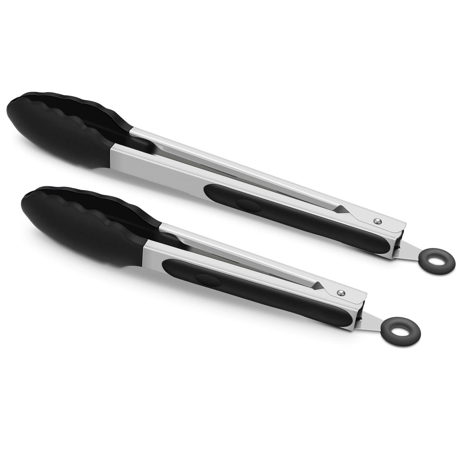 Set of 2 Kitchen Tongs Premium Stainless Steel Locking 9-Inch 12-Inch Silicone Grilling BBQ Cooking Food Tong