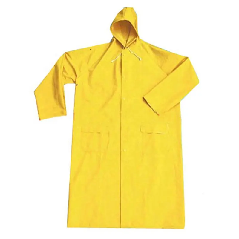 0.32mm yellow one piece water proof oil chemical resistant pvc polyester pvc raincoat