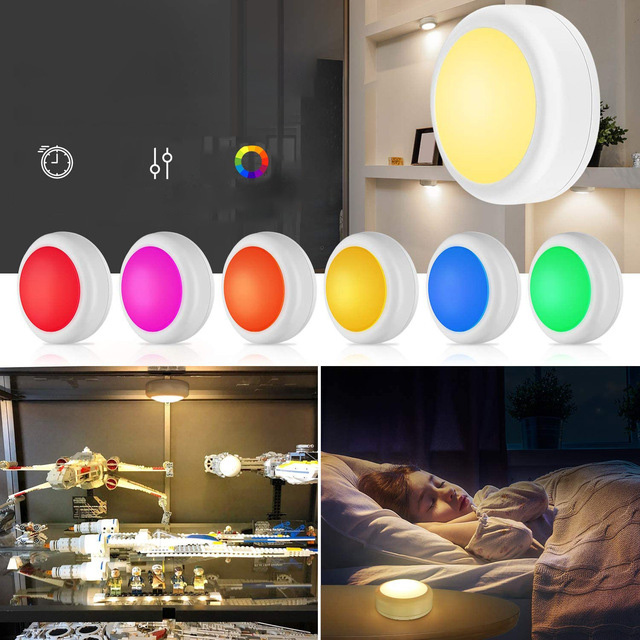 ODM/OEM LED Puck Light 3 пакета с 16 видов цветов сменным освещением шкафа с дистанционным беспроводным управлением