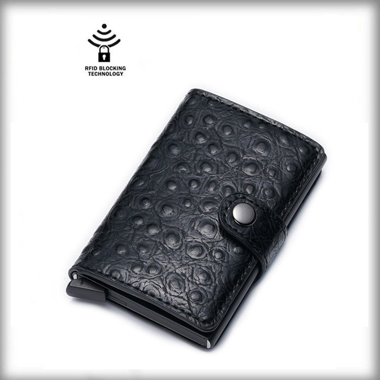Wallet Rfid Anti-Theft Shielding Brake Elastic Card Holder Color Changing Ostrich Pattern Aluminum Alloy Card Case