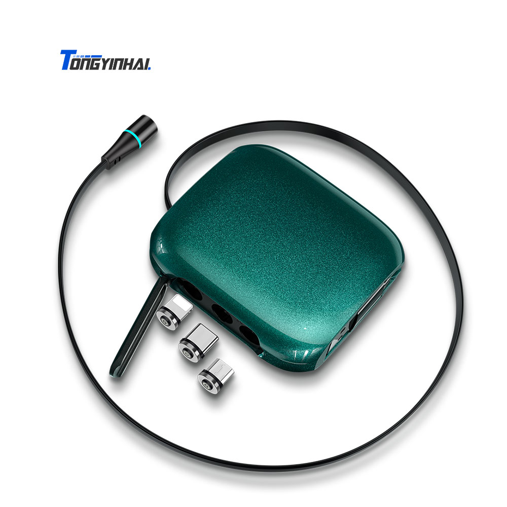 Adjust cable length retract charge cell phone power charger 3 magnetic usb charging cables portable pocket design