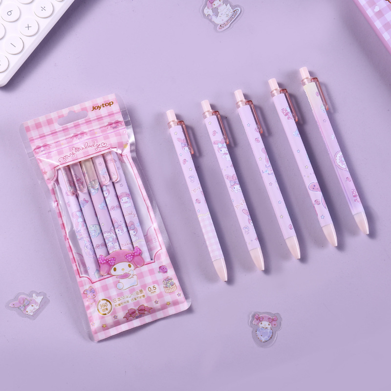 HWL 100538 оптовая продажа Канцтовары Sanrio для студентов Милая мультяшная Выдвижная гелевая ручка 0,5 мм Kawaii 5 в 1 набор гелевых ручек мелодия