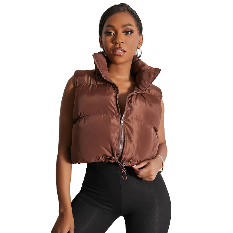 High Quality 2022 Sleeveless Thick Warm Solid Color Zipper Puffer Vest Jacket Women