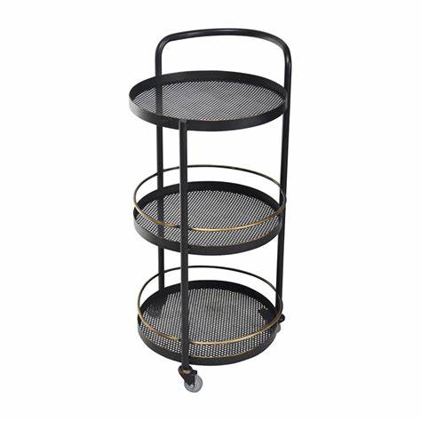 Black 3 Tier Storage Wrought Iron Round Kitchen Cart