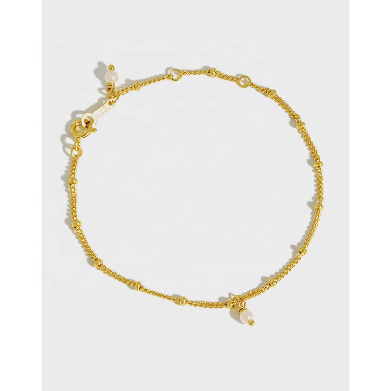 Korean style S925 sterling silver simple bead chain Austrian crystal pearl student jewelry