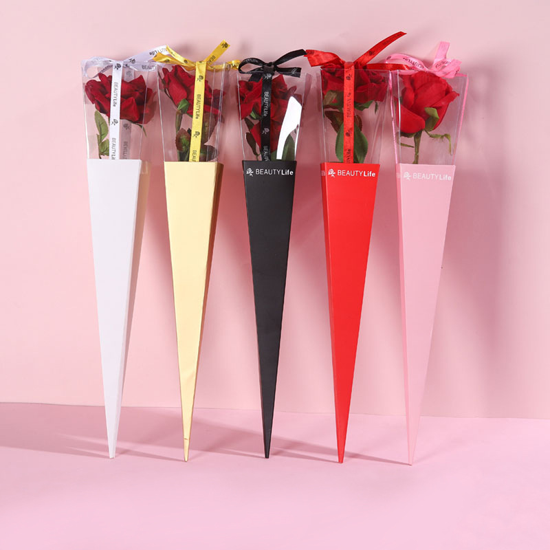 Single Rose Flower Box recyclable florist transparent plastic flower Sleeve For Flower Packaging
