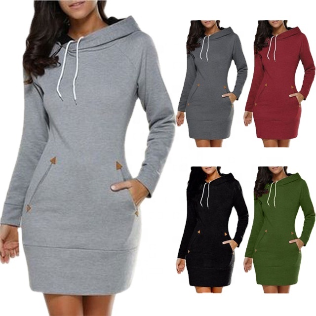 Women Hooded Dress Casual Ladies Long Sleeve Sweater Pullover Jumper Tops Plus Size S-4XL Hoodie