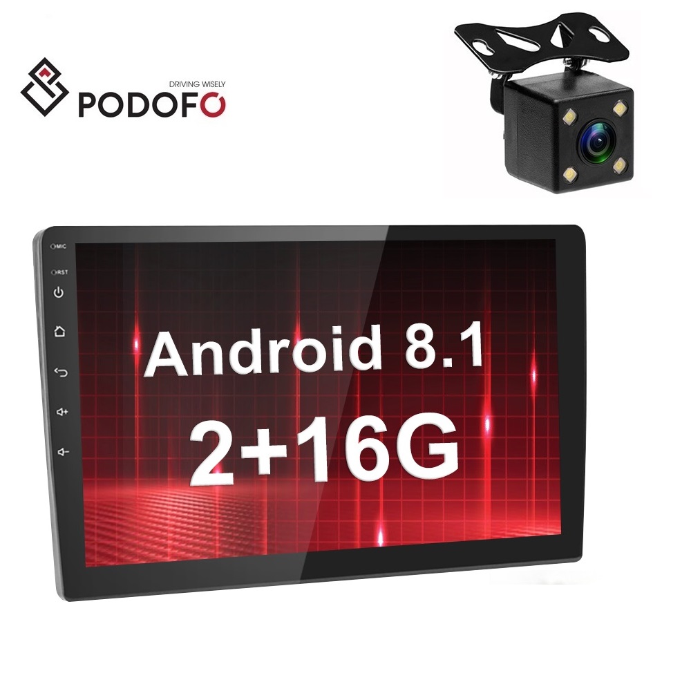 Podofo Android 8,1 GPS 10,1 ''2.5D экран 2 + 16G Автомобильный видеоплеер 2 Din Автомобильный MP5 плеер WIFI FM/AM + 4 LED с задней камерой