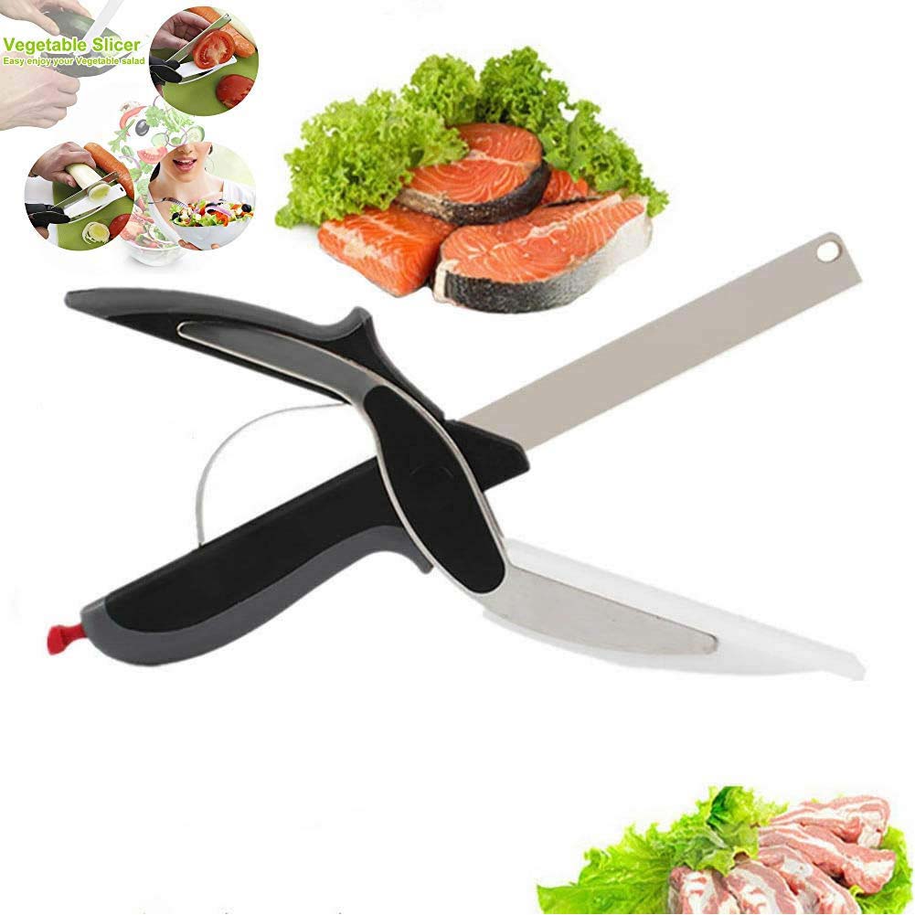 HelloWorld kitchen scissors multifunction cutting board slicer veggie 2 in 1 food chopper smart kitchen clever cutter