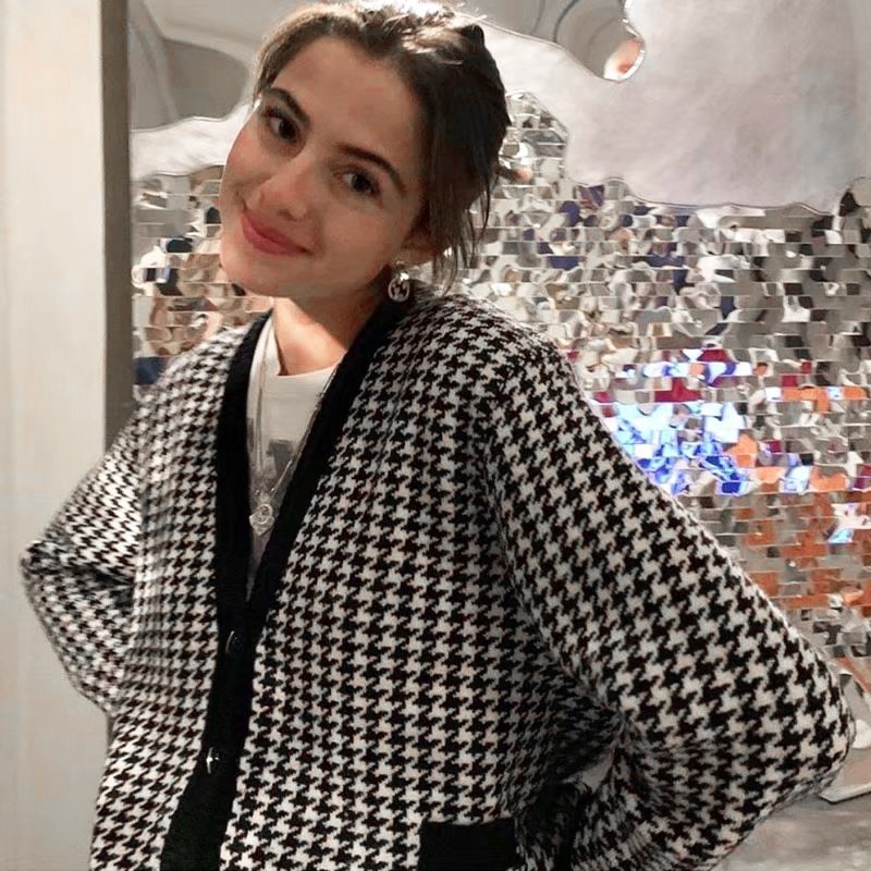 acrylic knit ribbed swallow gird plaid v neck long sleeve cashmere buttons crocheted knitted sweater women loose cardigan