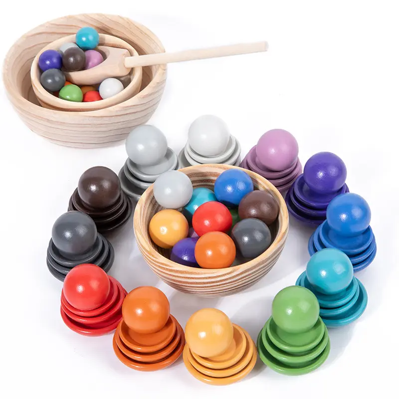 Educational Wooden Rainbow Toy Balls Clip Color Matching Baby Toy Color Cognitive Kids Early Education Montessori Toys/