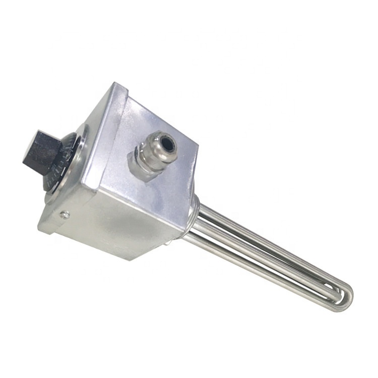 Industrial flange tubular immersion heater with thermostat heating element
