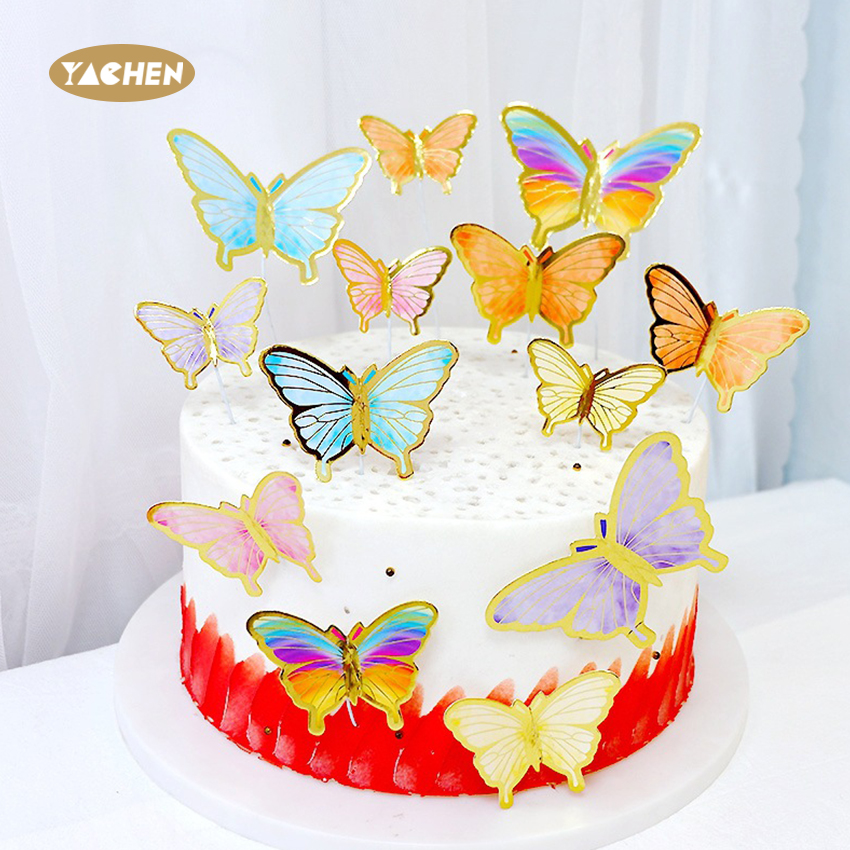 YACHEN New arrival hot stamping blue real butterfly cake topper butterfly cake topper for wedding supplies