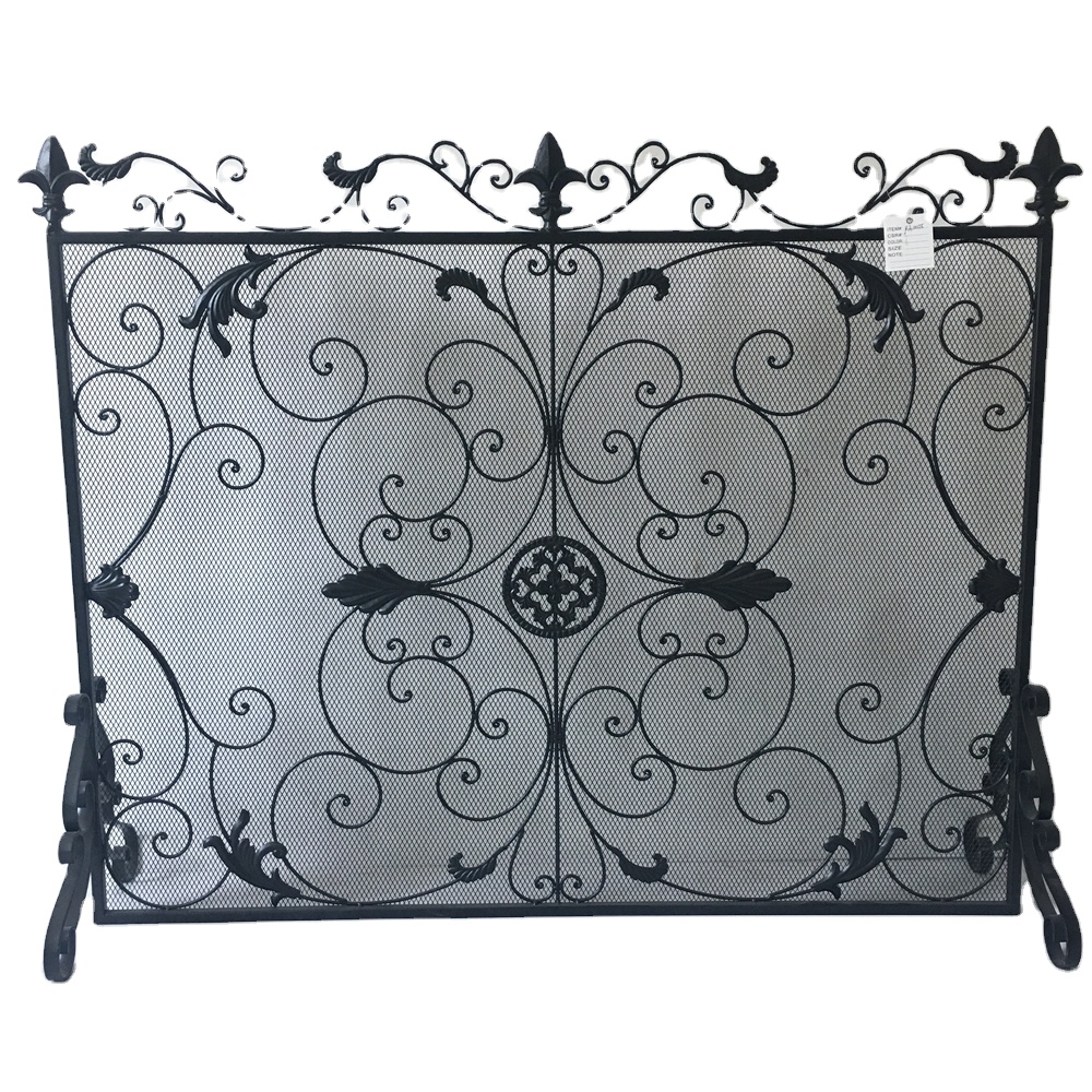 Garden Fireplace Screen 3 Panel Ornate Wrought Iron Black Metal Fire Place Standing Gate