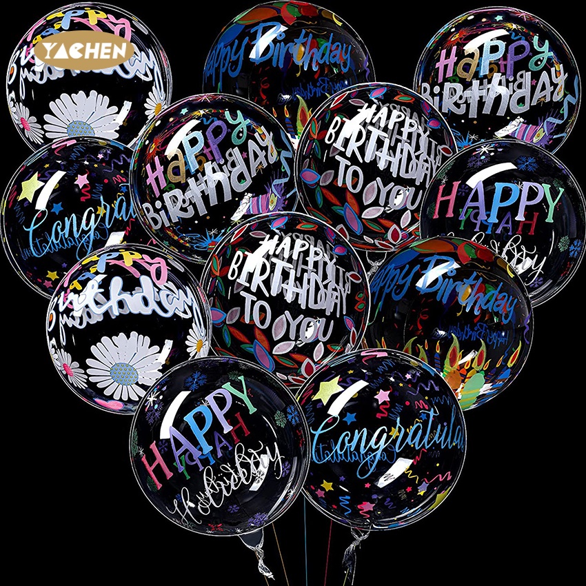 Custom 18 inch transparent print merry christmas happy birthday colorful bobo balloon wide neck