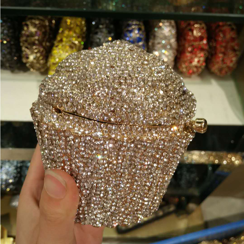 Christmas gift box wedding party bridal cupcake rhinestone sliver yellow gold evening bag bling lady clutch bag purse for women