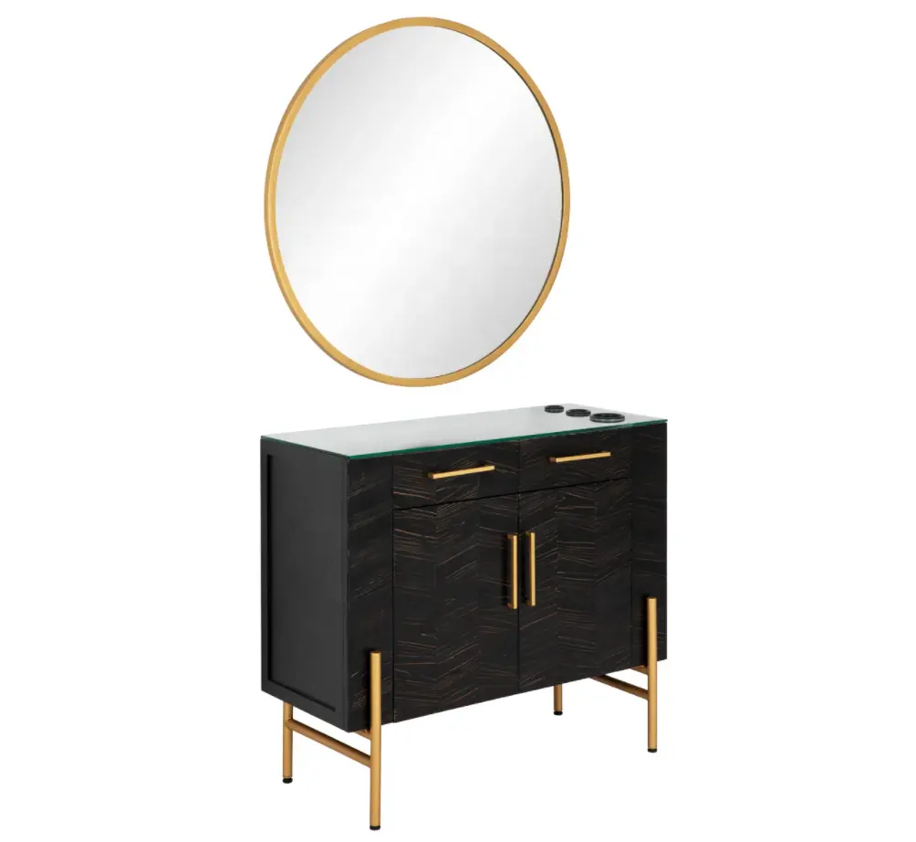 Gold salon mirrors barber shop mirrors Modern salon mirror station led light Oval hair salon equipment