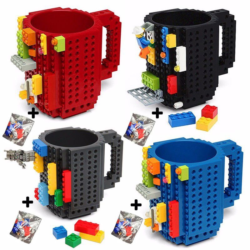 Кружка со встроенным кирпичом, забавная кофейная кружка, совместимая с Lego, креативная кружка «сделай сам» из строительных блоков