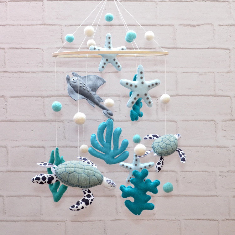 Baby Felt Ocean Mobile,Felt Nursery Mobile, Whale Baby Mobile,