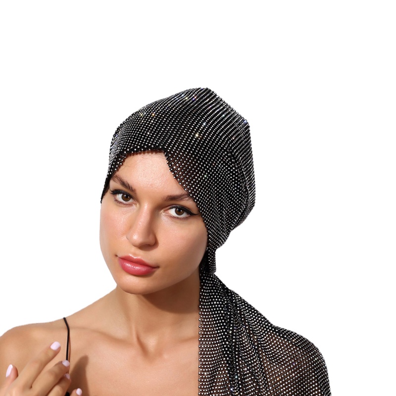 Hot Fashion Women Rhinestone Headband Scarf Head Wraps Nightclub Hollow Mesh Luxury Crystal Headscarf Headpiece Hair Jewelry