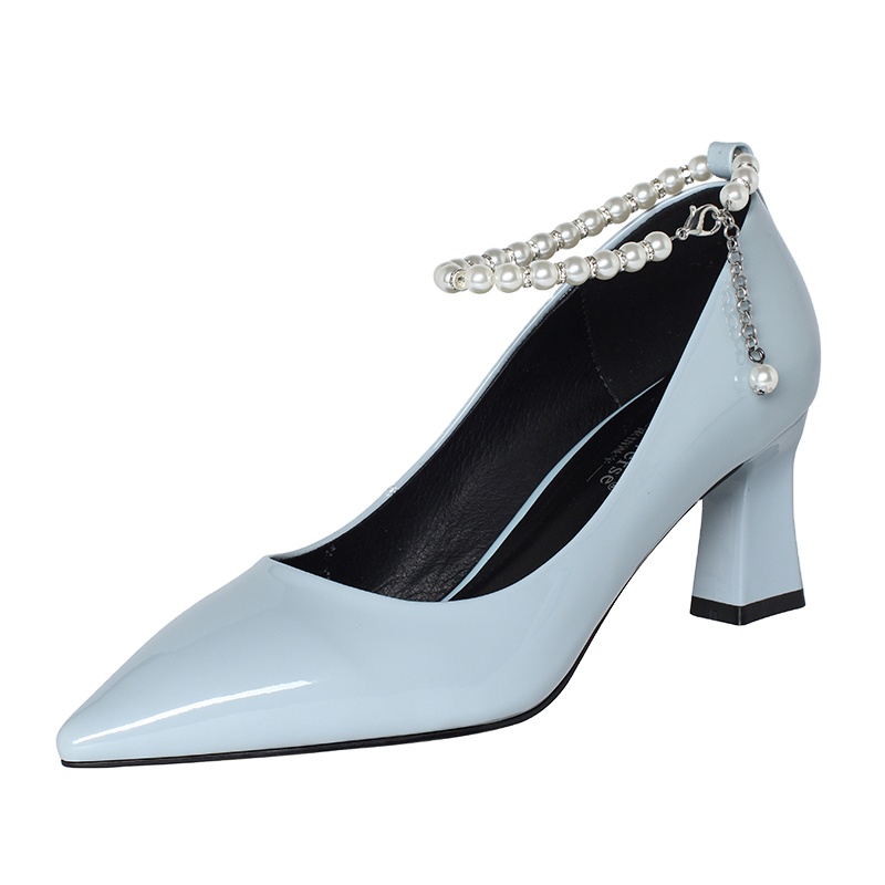 M031 Fashion Med Square Heels Women Shoes New Arrivals 2021 Genuine Leather Women Dress Shoes