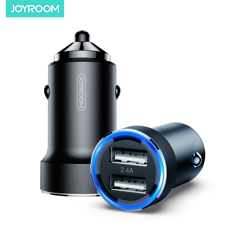 JOYROOM Быстрая зарядка мини двойной порт скрытый дизайн металлический рекламный usb Автомобильное зарядное устройство 2.4a